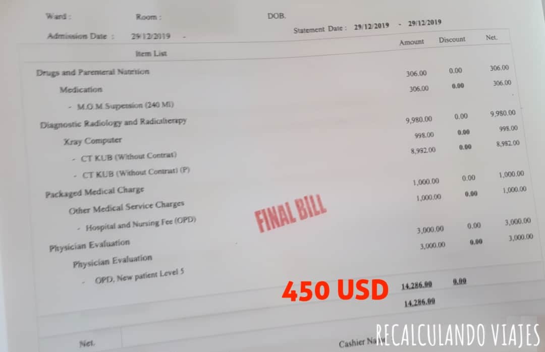 asistencia al viajero factura tailandia