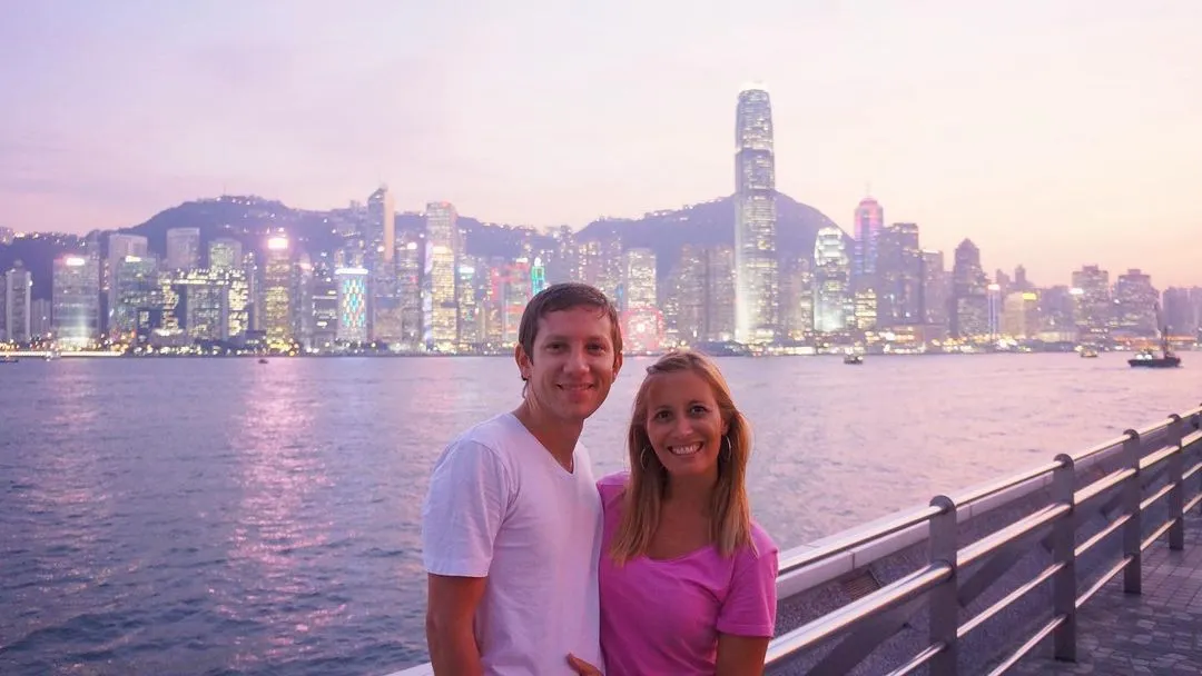 nanu and facu on the tsim sha tsui promenade at sunset